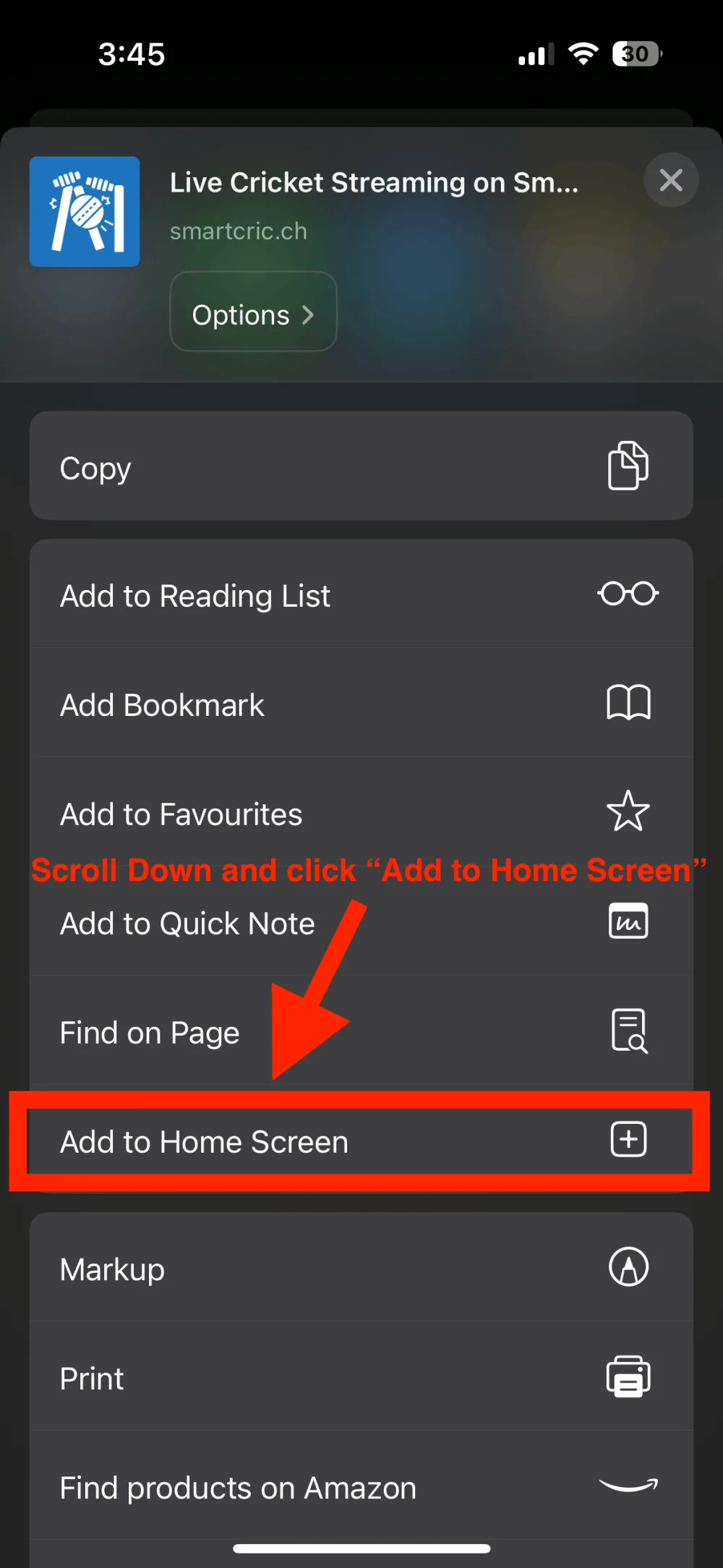 The Share sheet with Add to Home Screen in it